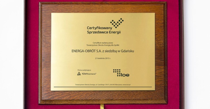 Energa Obrót zdobyła certyfikat rzetelnego sprzedawcy energii
