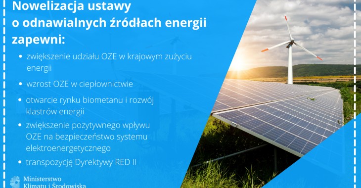 Ministerstwo Klimatu i Środowiska przygotowuje rozwiązania, które zwiększą udział OZE w krajowym systemie m.in. w zakresie biometanu i klastrów energii